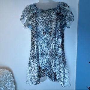 Brittany Black Blue Lace Paisley‎ Blouse Medium